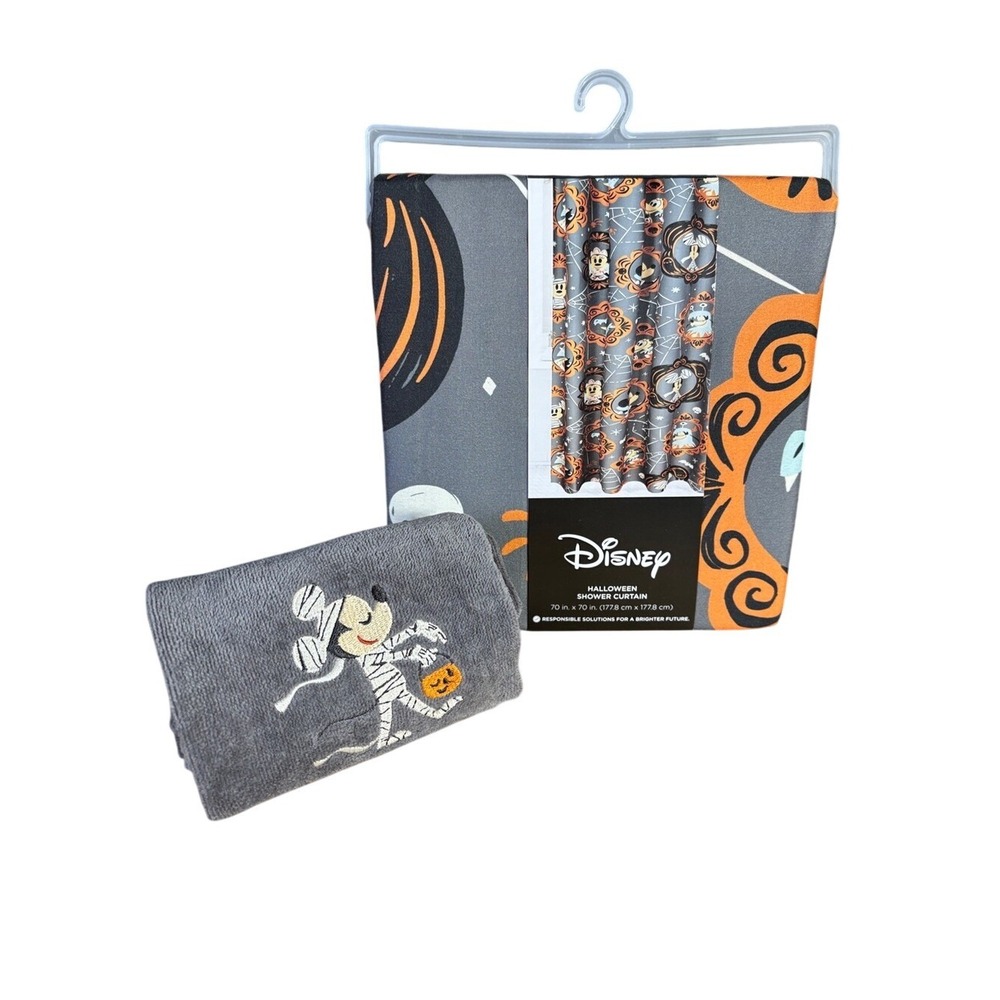 Disney Mickey Mouse Halloween Shower Curtain 70" & Matching Hand Towel GIFT NEW